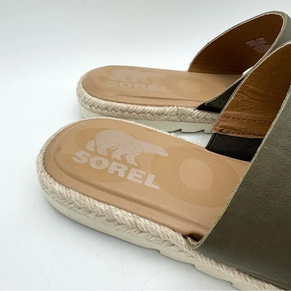 SOREL Ella Leather Sporty Espadrille Slide Sandals Green/Brown Sz 8.5 Minimalist - Picture 3 of 10